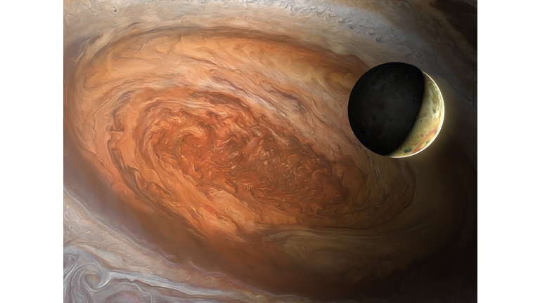 Jupiter's Great Red Spot and Io, illustration