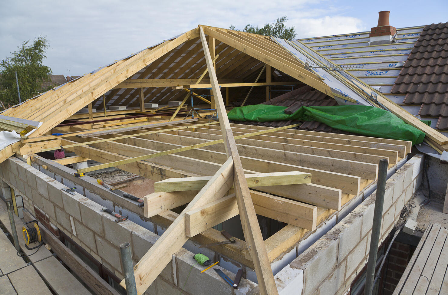 New roof being built for a house extension PR