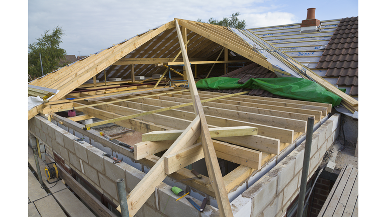 New roof being built for a house extension PR