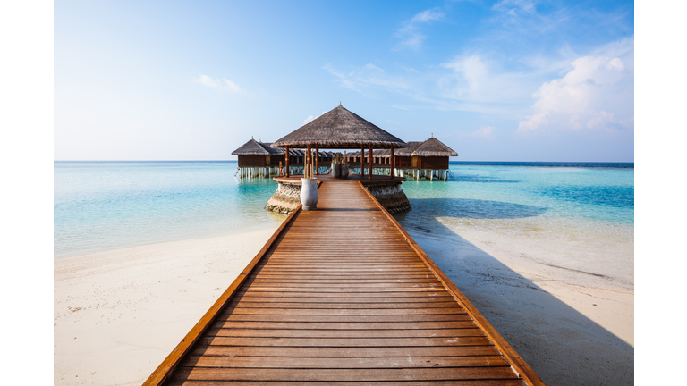 Wooden jetty on a tropical island, Maldives