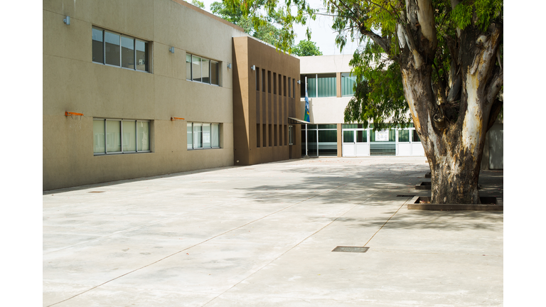 Empty school courtyard