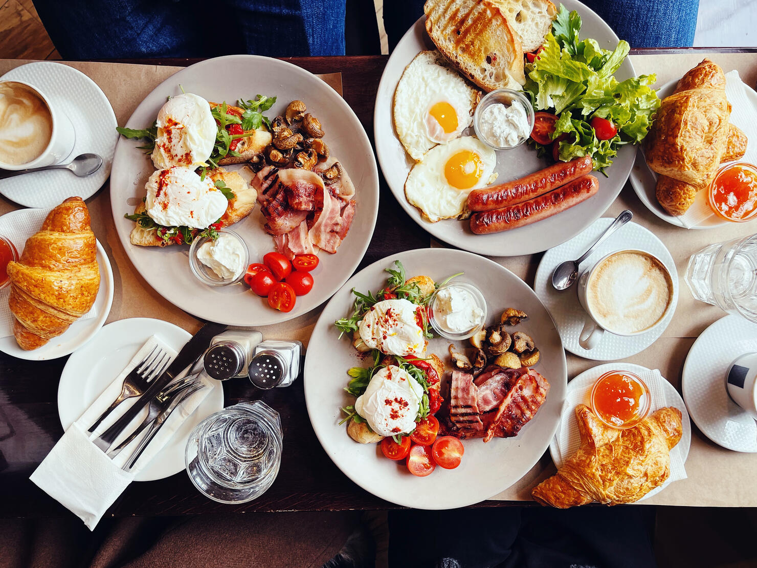 Brunch at the restaurant, high angle view