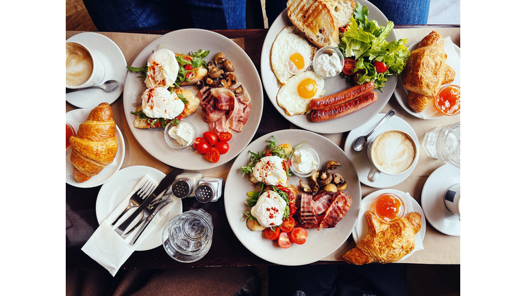 Brunch at the restaurant, high angle view