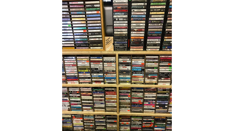 Cassette tapes for sale at a record store