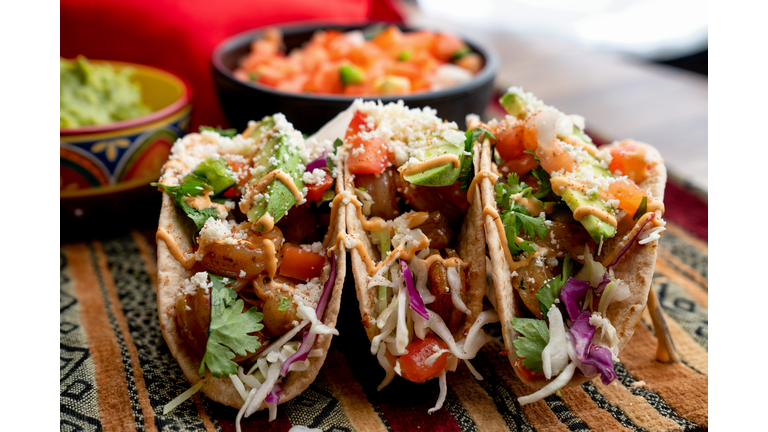 Colorful Street Tacos, Shrimp - Seafood, Fish, Grilled, Ready-To-Eat