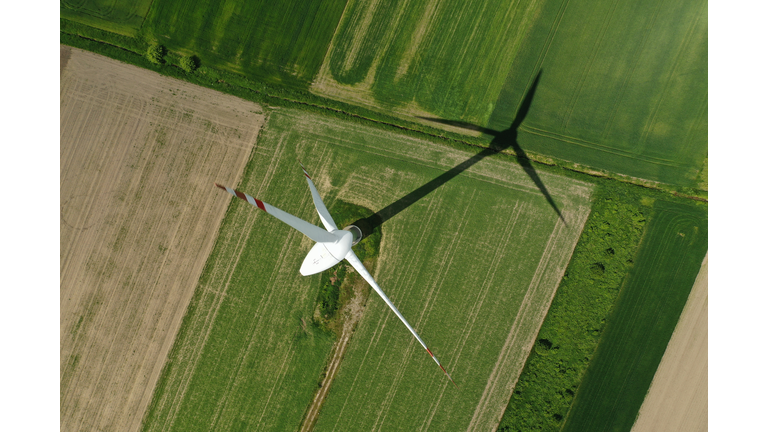 Aerial view of wind turbine