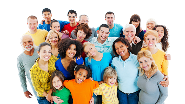 Large Group of Happy People standing together.