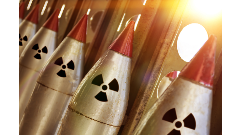 The nuclear warheads of a ballistic missile are aimed upwards for a nuclear strike.