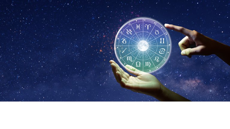 Zodiac wheel. Astrology and The power of the universe concept.