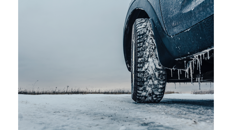 Car rides on an icy road