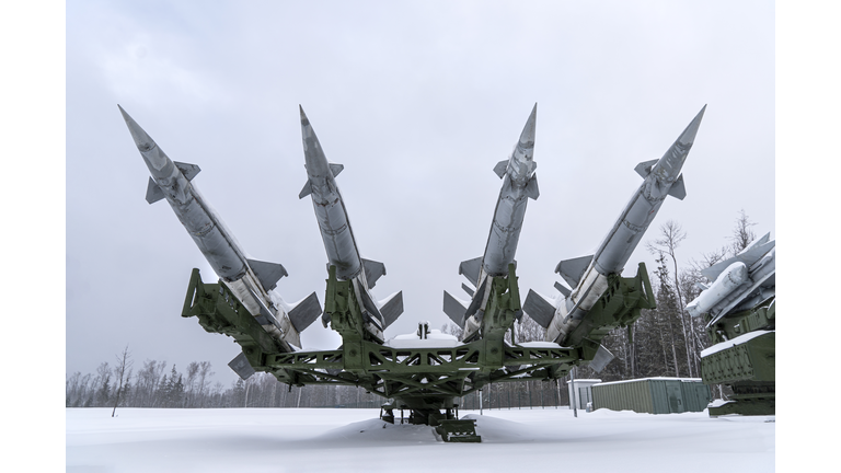 ground-to-air missiles on snow winter. Air defense. defensive system