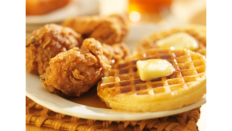 fried chicken and waffles  close up