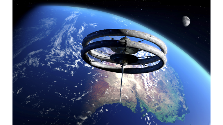 Artwork of a space hotel