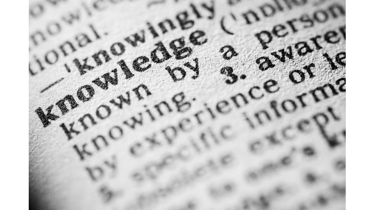 Dictionary definition of knowledge in black type