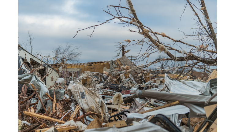 Garbage and debris in Tennessee after tornado destroyed homes