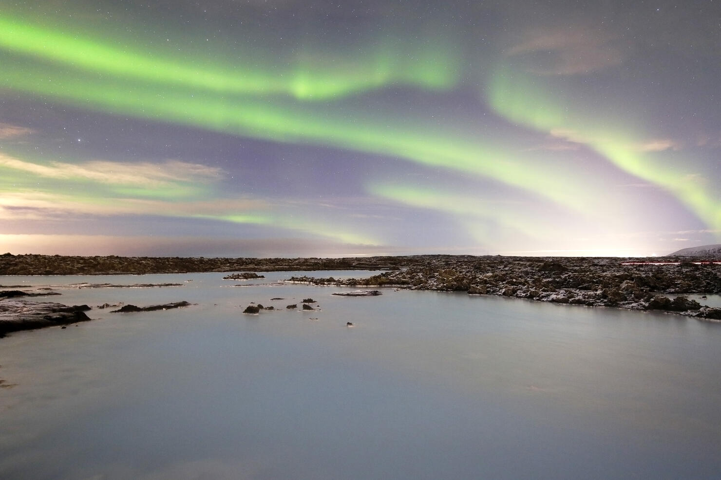 Northern lights during winter from Blue Lagoon, Iceland