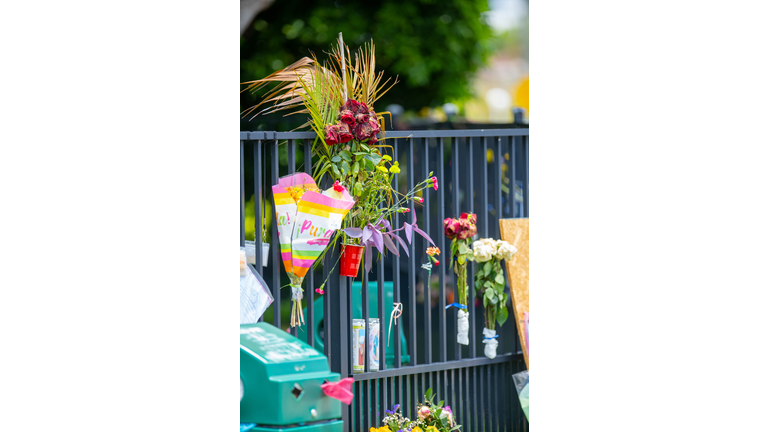 Flowers at Surfside Miami in honor of the people lost in the Champlain Towers Collapse USA