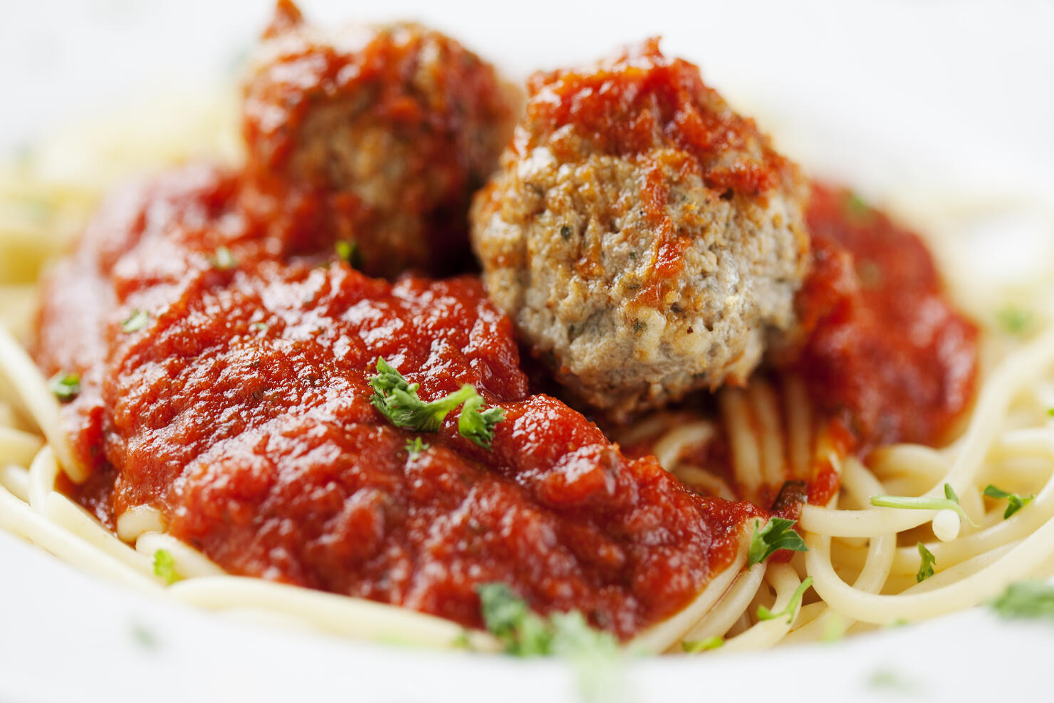 Italian food: plate of spaghetti with meatballs
