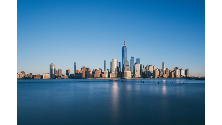 Lower Manhattan skyline, New York skyline at Sunset