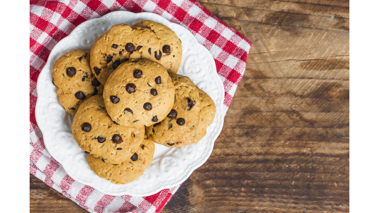 Directly above shot of cookies in plate on table