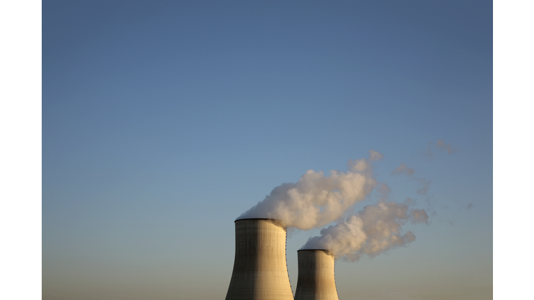 Nuclear reactors against blue sky
