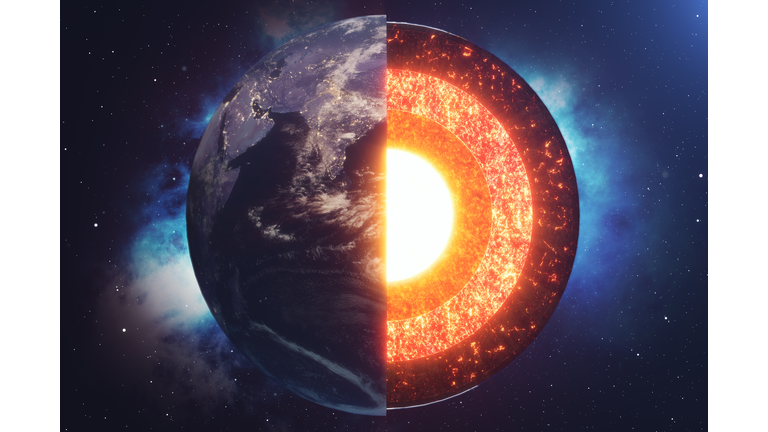 Structure core Earth. Structure layers of the earth. The structure of the earth's crust. Earth cross section in space view. Elements of this image furnished by NASA. 3D rendering