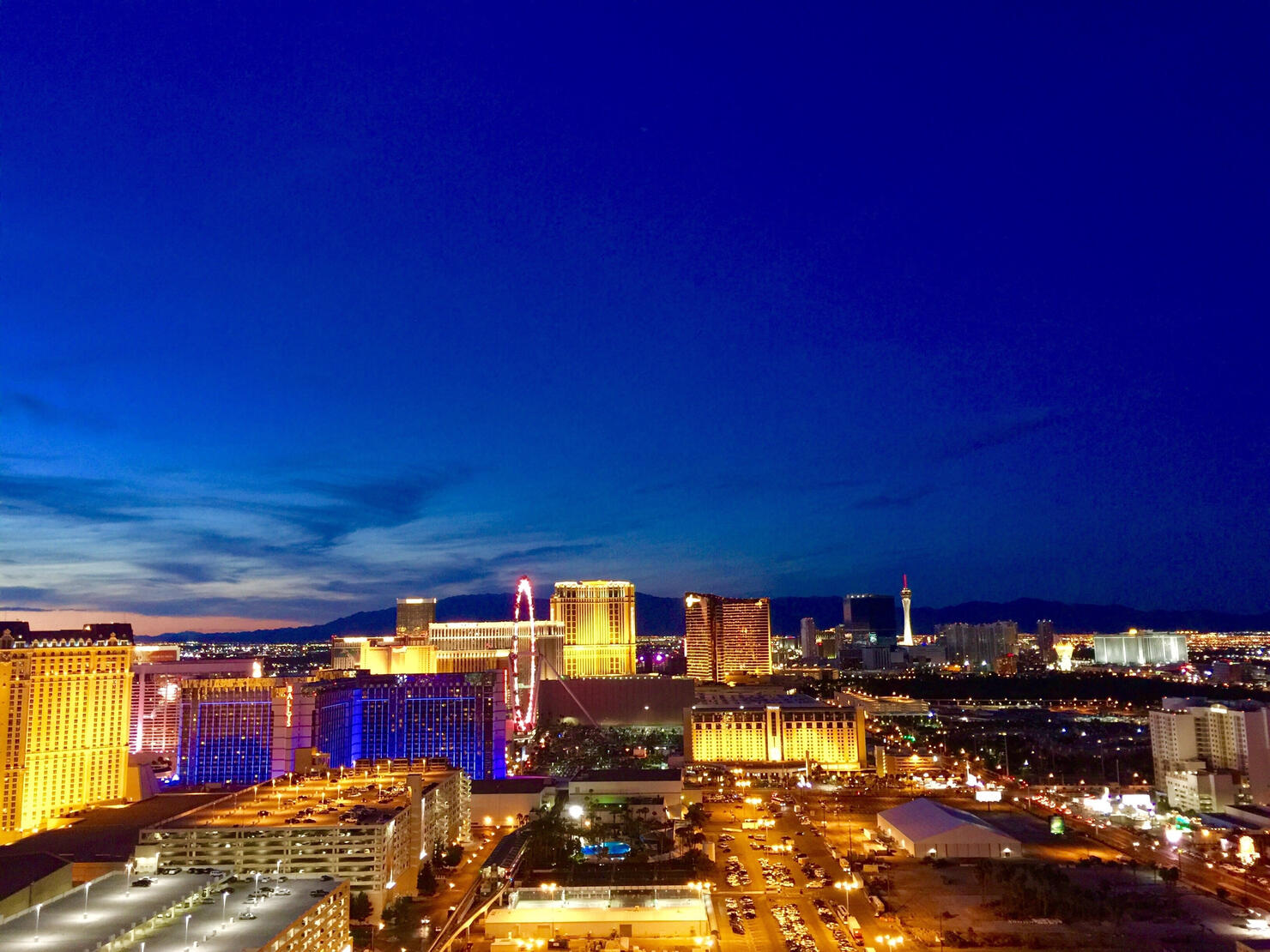 Hotel Buildings Lit Up At Night In Las Vegas Strip Nevada