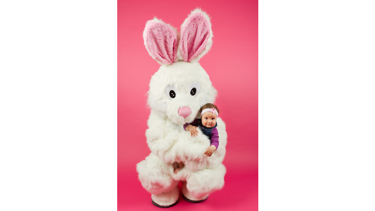 Easter Bunny Hugging Little Baby Girl