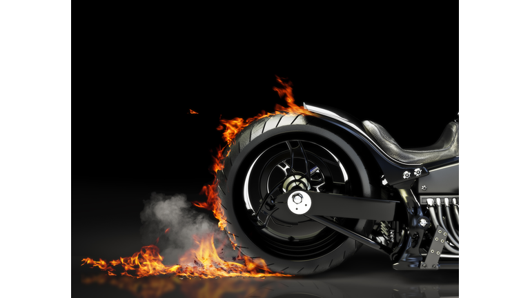 Custom motorcycle burnout on a black background