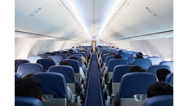 Rear View Of People Sitting In Airplane