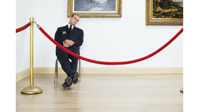 Security Guard Sleeping at Art Gallery