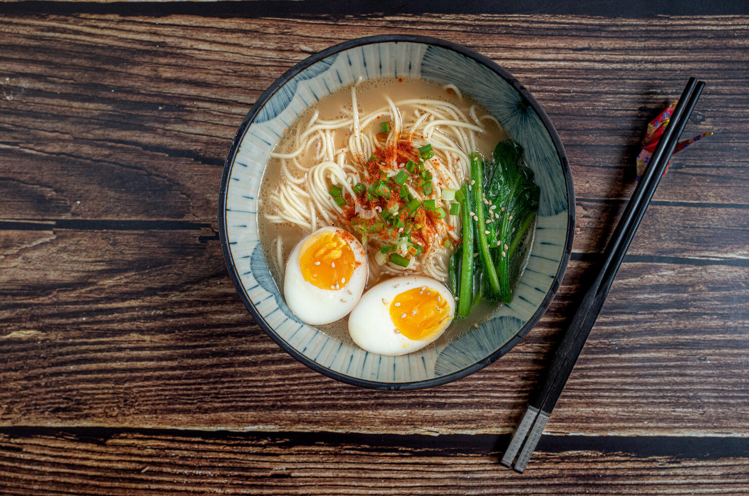 A bowl of ramen noodle with chopstick