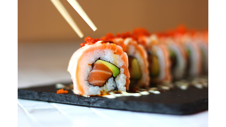 Close-Up Of Sushi Served In Plate On Table