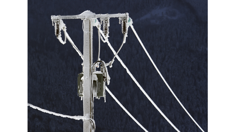Electric cable frozen in winter