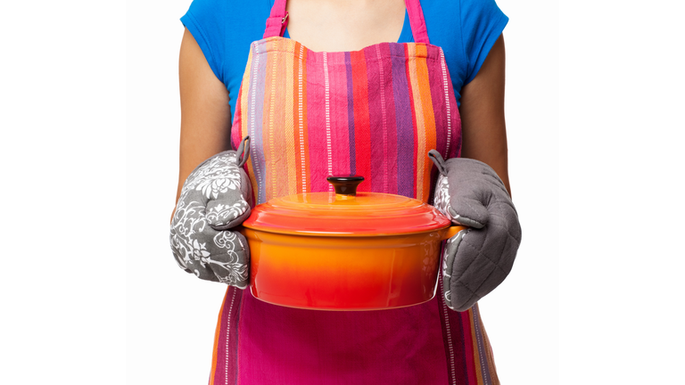 Woman Holding Casserole Dish - Isolated