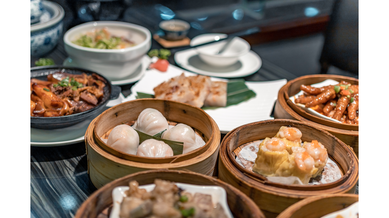 Close-up of variation of dim sum in a restaurant