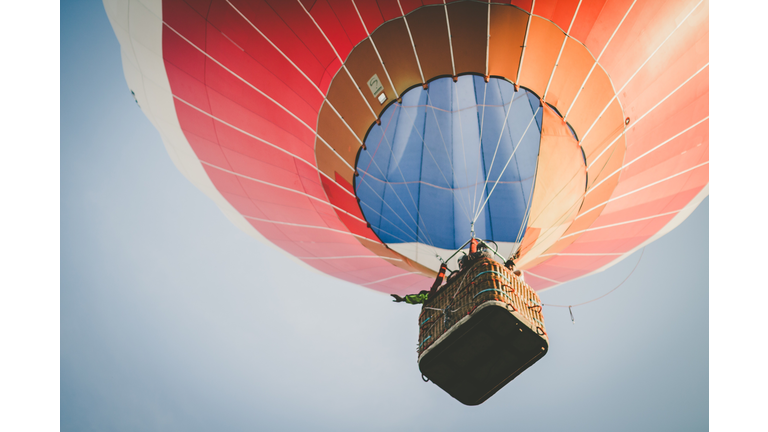 Low Angle View Of Hot Air Balloon Against Clear Sky