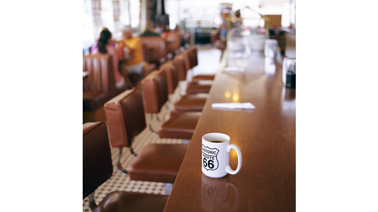 Coffe cup close up in Diner along Route 66