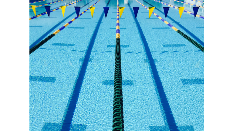 High Angle View Of Buntings Hanging Over Swimming Pool