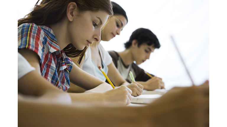 High school students concentrating in class