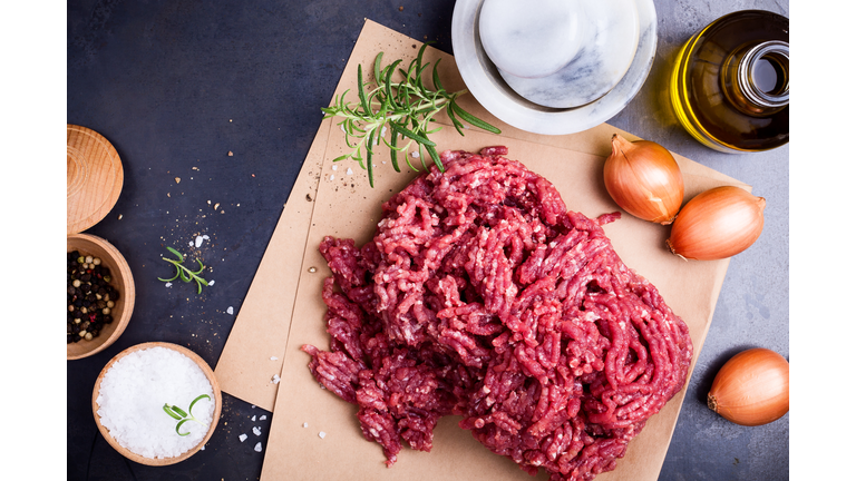 Organic homemade minced meat on craft paper