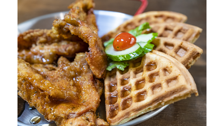 Southern Style Food, Chicken and Waffles with Honey
