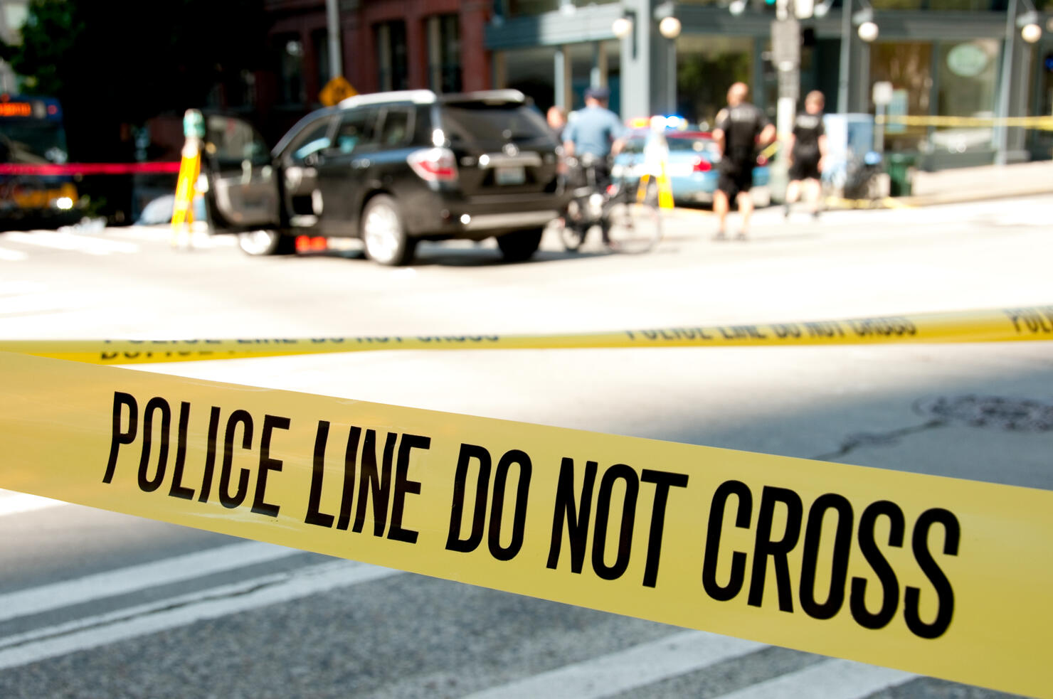 Police line at a crime scene