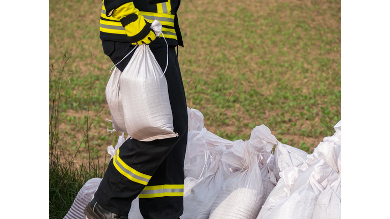Sandbags Flood protection Fireman
