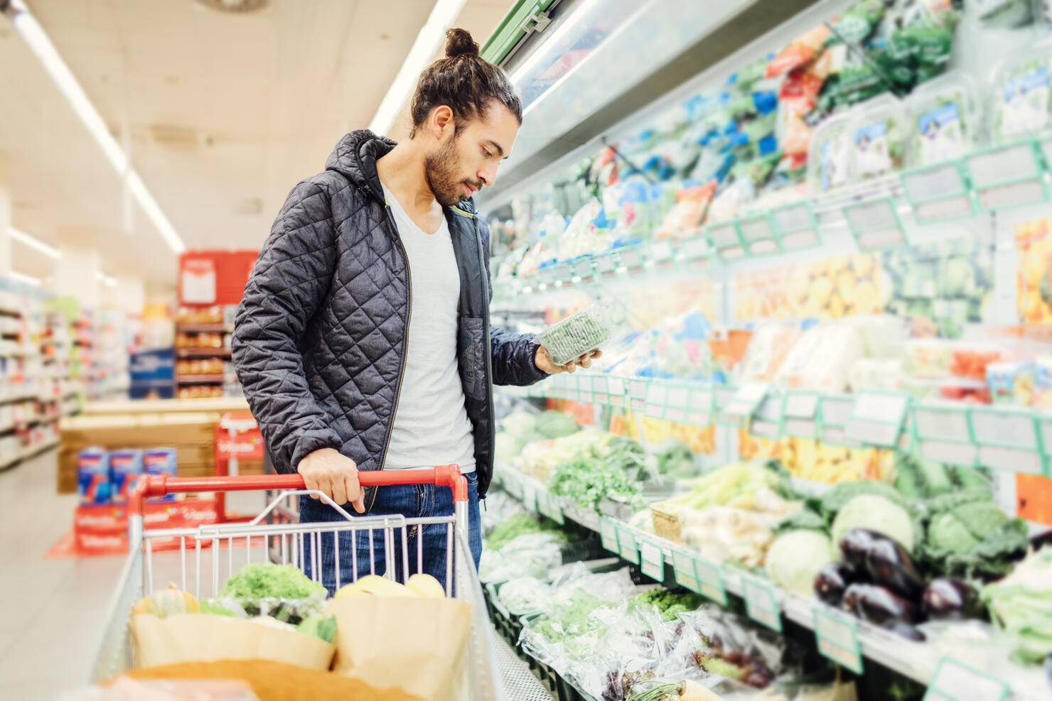 Young Man Groceries Shopping