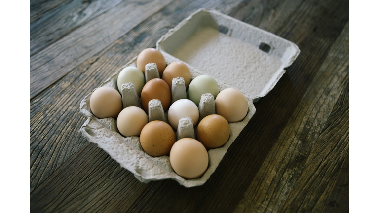 Still life of organic eggs