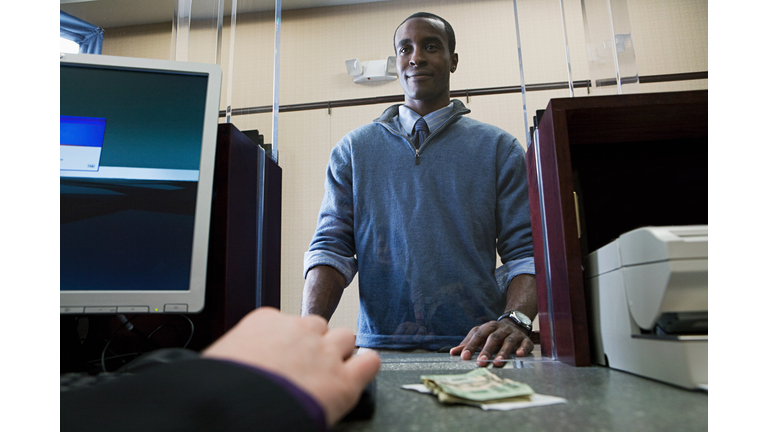 Customer and bank teller