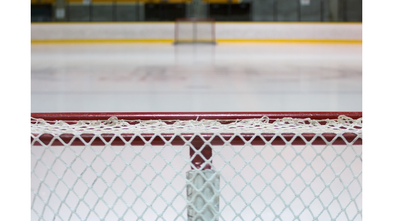 Close-Up Of Goal Post At Ice Hockey Rink