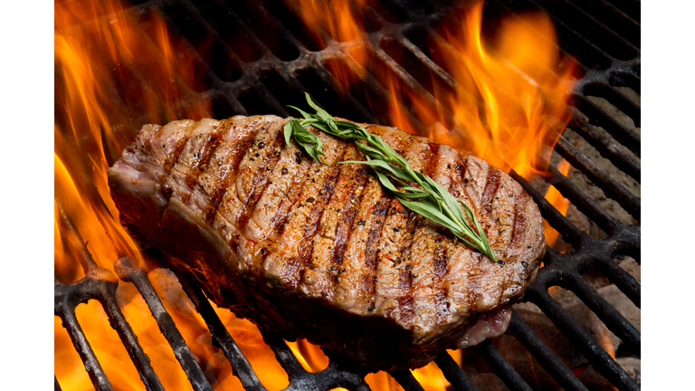 Ribeye Steak on Grill with Fire