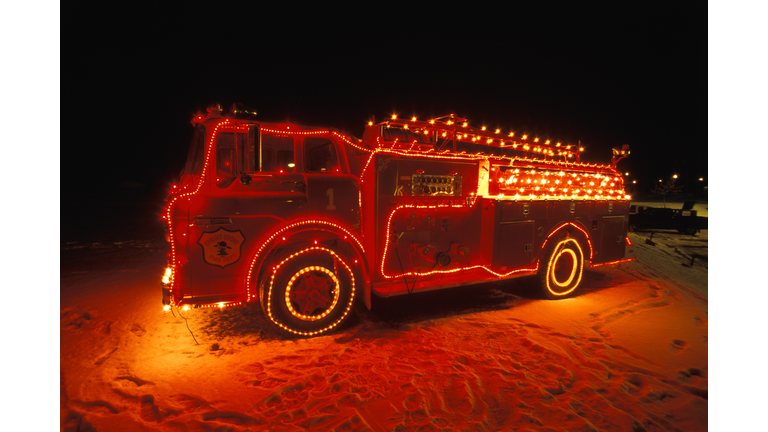 Fire truck decorated for Christmas